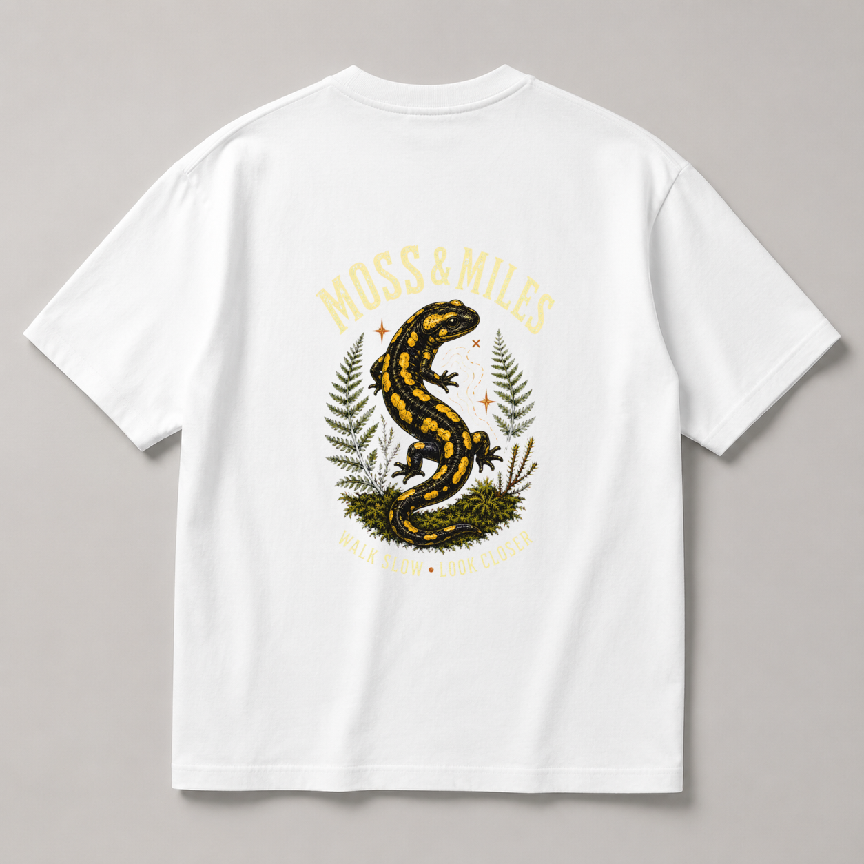 Moss & Miles Fire Salamander Graphic T-Shirt, Vintage Woodland Hiking Tee - image 1