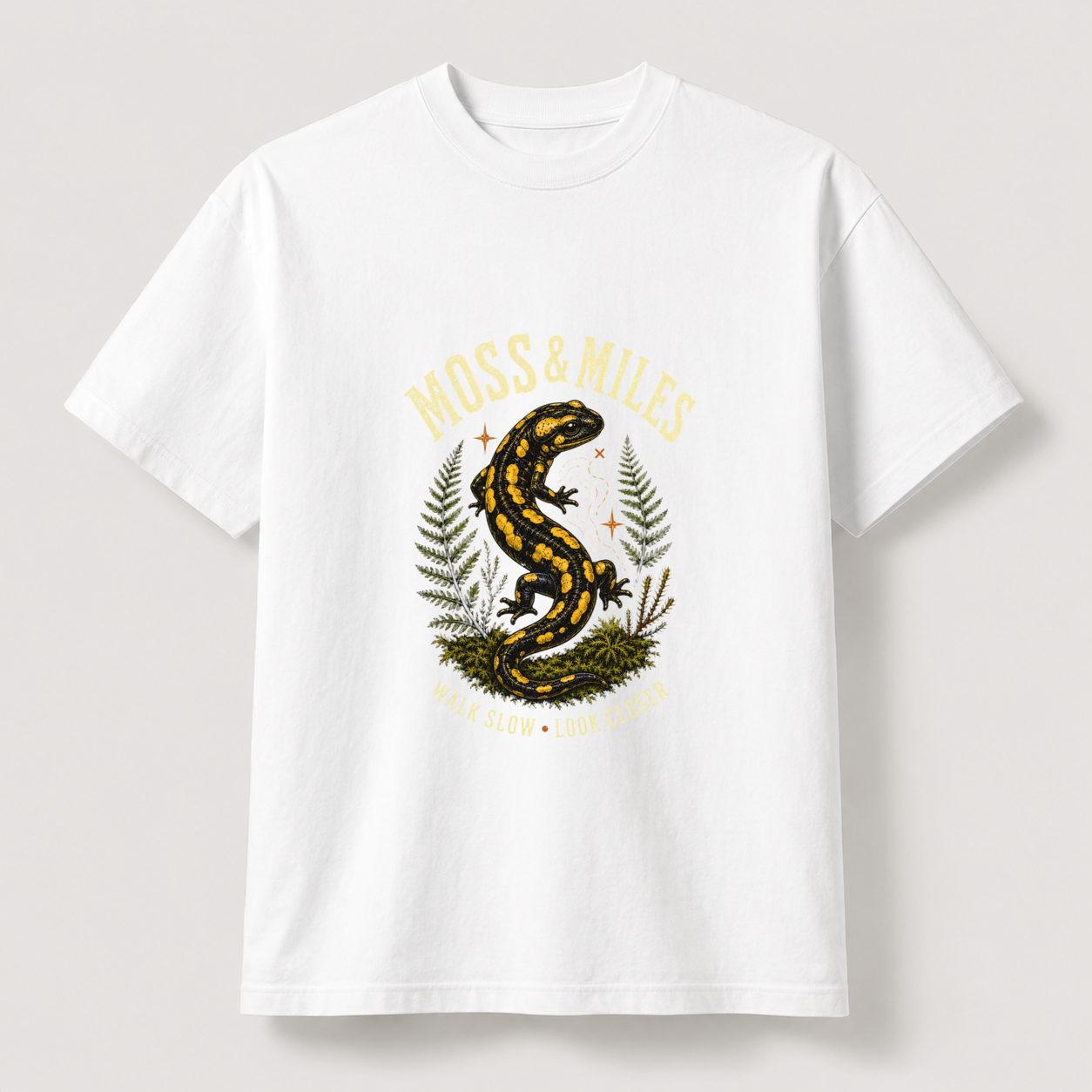 Moss & Miles Fire Salamander Graphic T-Shirt, Vintage Woodland Hiking Tee - image 2
