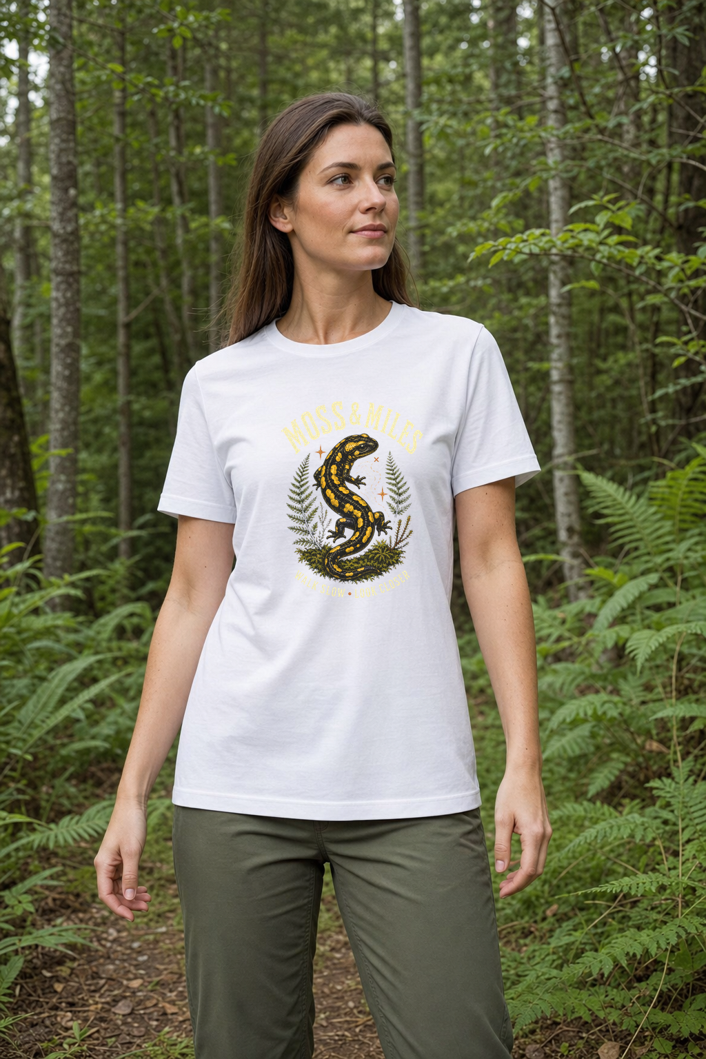 Moss & Miles Fire Salamander Graphic T-Shirt, Vintage Woodland Hiking Tee - image 4