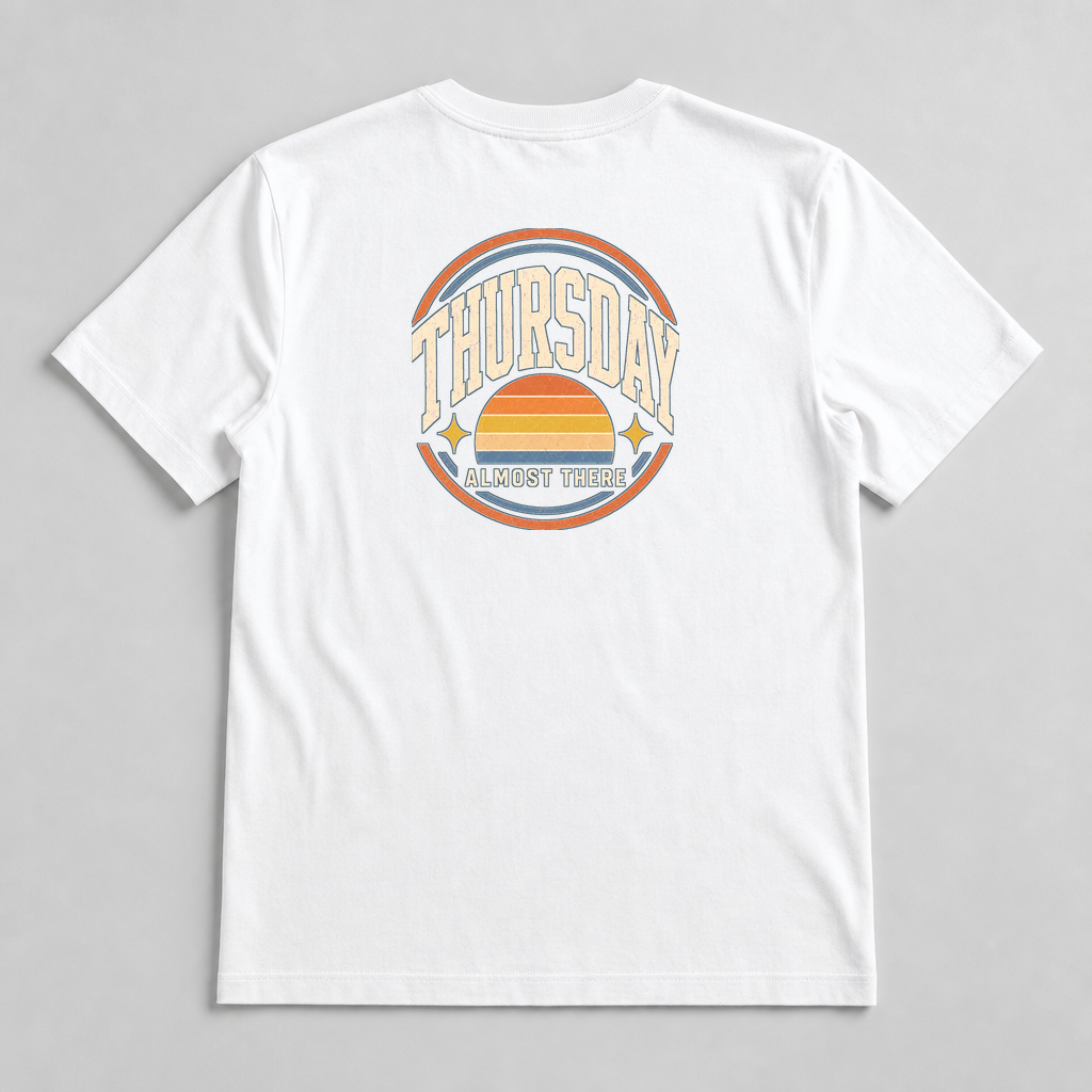 Thursday Almost There Club Retro Graphic T-Shirt, Workweek Humor Tee - image 1