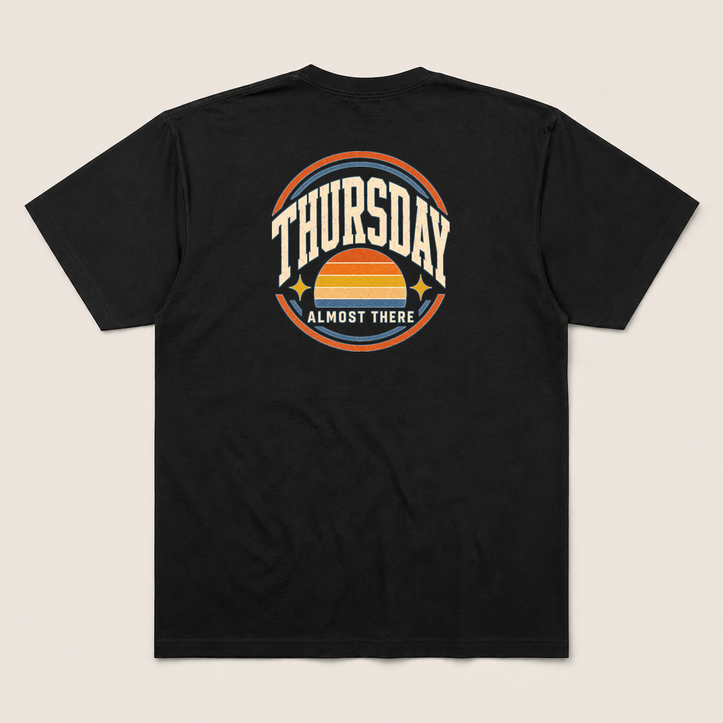Thursday Almost There Club Retro Graphic T-Shirt, Workweek Humor Tee - image 3