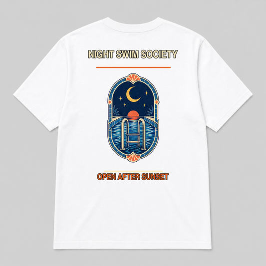 Night Swim Society Vintage Pool Graphic T-Shirt, Retro Swimming Club Gift Tee - image 1