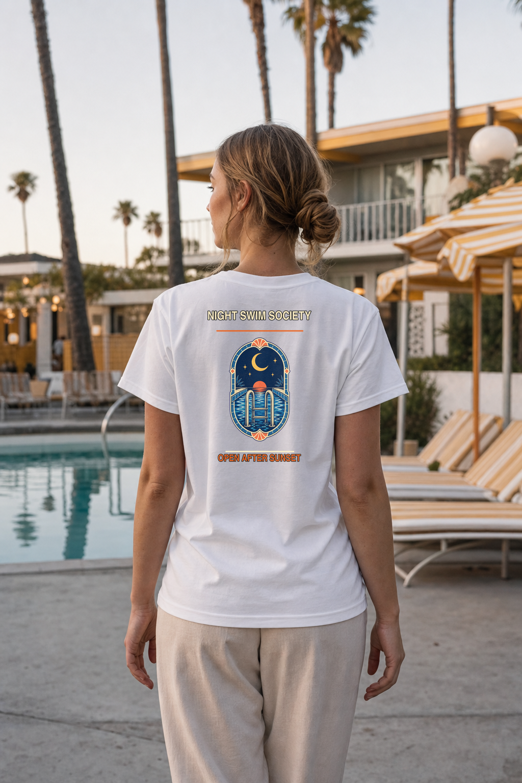 Night Swim Society Vintage Pool Graphic T-Shirt, Retro Swimming Club Gift Tee - image 4