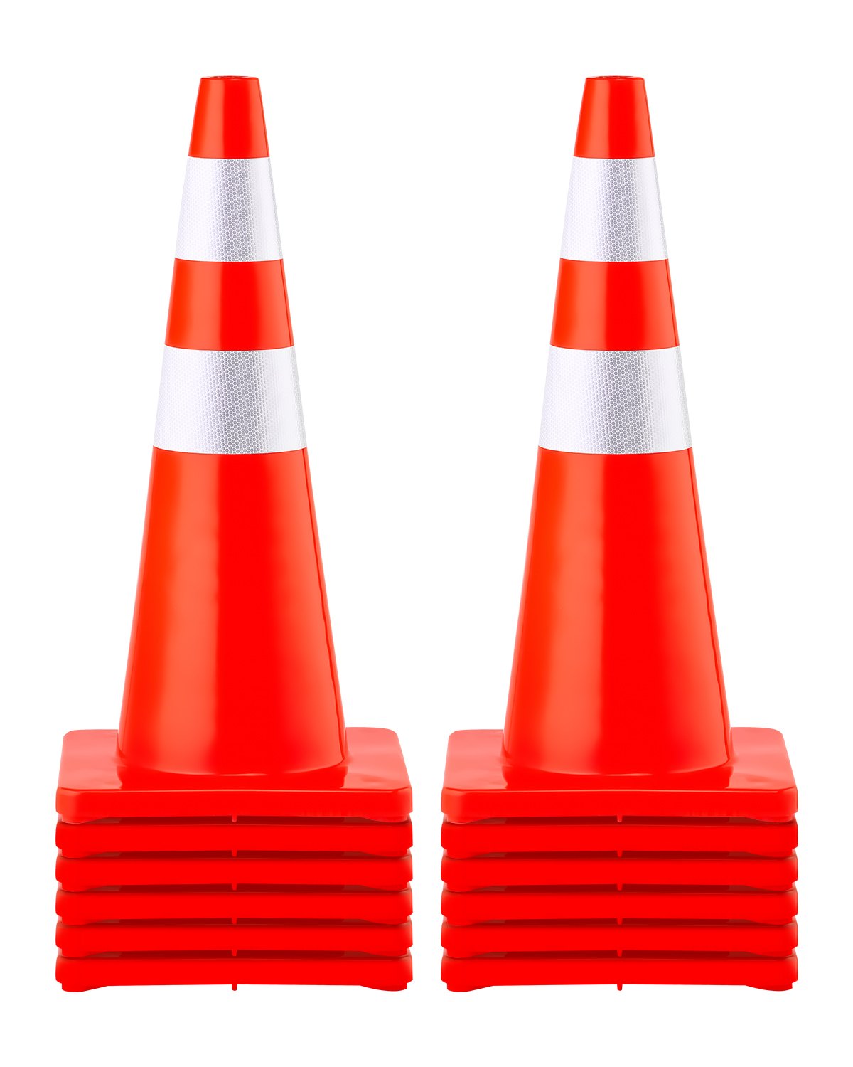 VEVOR Safety Cones, PVC Orange Traffic Cones with Reflective Collars and Weighted Base, Collapsible Cone Pack with Storage Bag for Traffic Control, Driveway, Road, Parking and School 28 in / 12 Pack / No