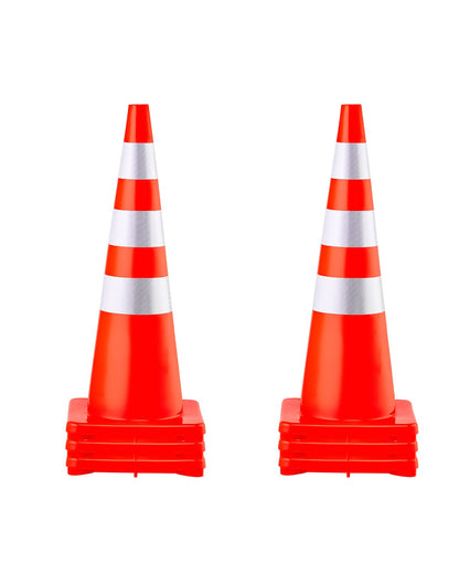VEVOR Safety Cones, PVC Orange Traffic Cones with Reflective Collars and Weighted Base, Collapsible Cone Pack with Storage Bag for Traffic Control, Driveway, Road, Parking and School 36 in / 6 Pack / No