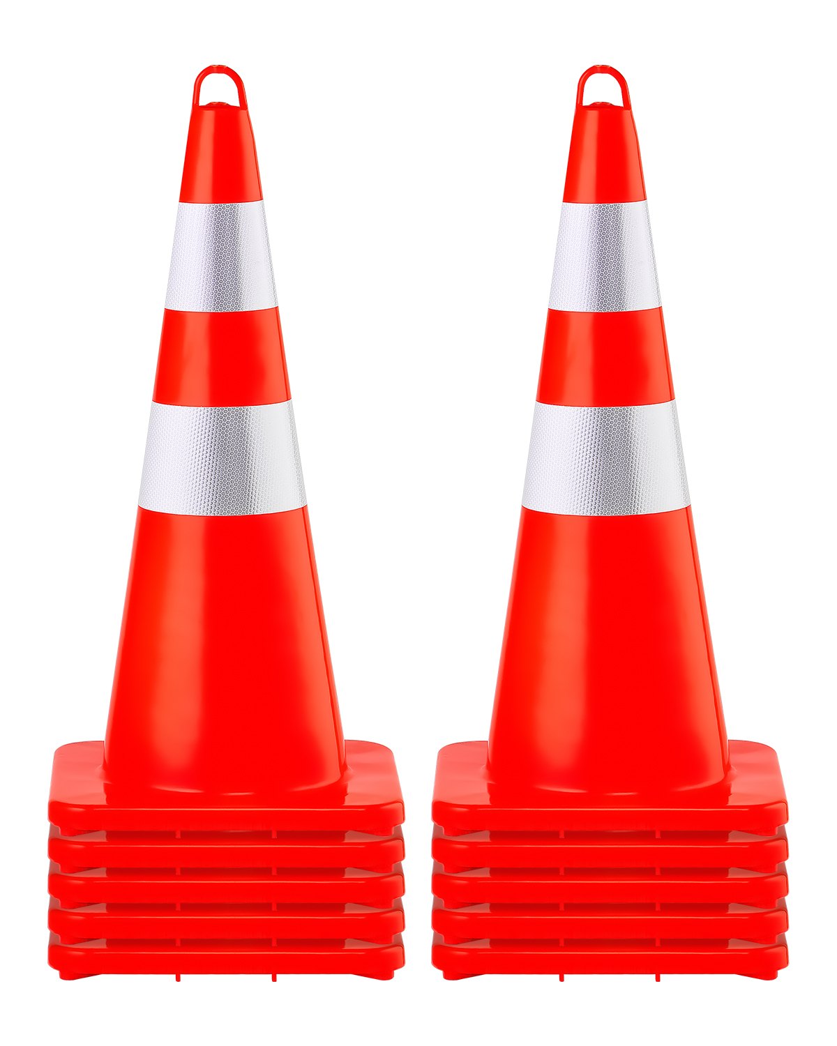VEVOR Safety Cones, PVC Orange Traffic Cones with Reflective Collars and Weighted Base, Collapsible Cone Pack with Storage Bag for Traffic Control, Driveway, Road, Parking and School 28 in / 10 Pack / Yes