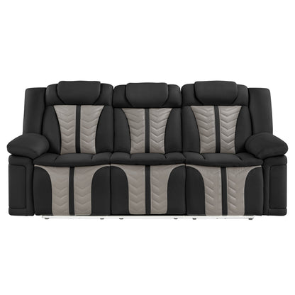 Cruiser Power Reclining Sofa with Drop‑Down Table, Power Headrests, LED Lighting & Massage made with Faux Leather in Black and Gray image 4