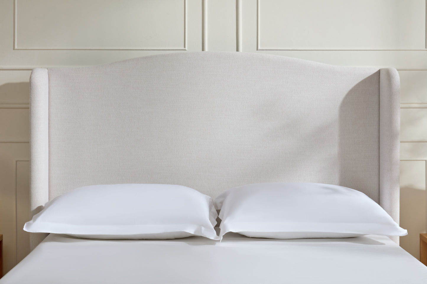 Hannah Upholstered Wingback Bed Size Queen / Tall 54" Headboard Upholstered Queen Bed / Premium Textured Canvas Chenille Look Ivory / Minimalist Designs / No Box Spring Needed / Easy Assembly / Queen image 4