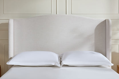 Hannah Upholstered Wingback Bed Size Queen / Tall 54" Headboard Upholstered Queen Bed / Premium Textured Canvas Chenille Look Ivory / Minimalist Designs / No Box Spring Needed / Easy Assembly / Queen image 4