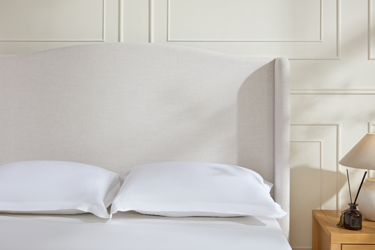 Hannah Upholstered Wingback Bed Size Queen / Tall 54" Headboard Upholstered Queen Bed / Premium Textured Canvas Chenille Look Ivory / Minimalist Designs / No Box Spring Needed / Easy Assembly / Queen image 5