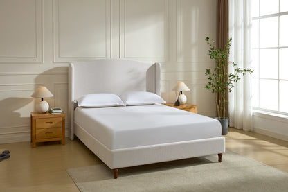 Hannah Upholstered Wingback Bed Size King / Tall 54" Headboard Upholstered King Bed / Premium Textured Canvas Chenille Look Ivory / Minimalist Designs
/ No Box Spring Needed / Easy Assembly / King image 10