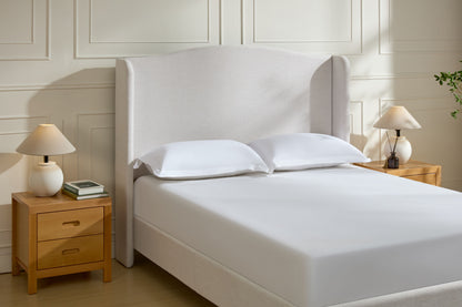 Hannah Upholstered Wingback Bed Size King / Tall 54" Headboard Upholstered King Bed / Premium Textured Canvas Chenille Look Ivory / Minimalist Designs
/ No Box Spring Needed / Easy Assembly / King image 11