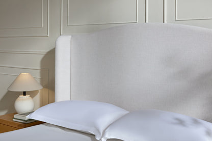 Hannah Upholstered Wingback Bed Size King / Tall 54" Headboard Upholstered King Bed / Premium Textured Canvas Chenille Look Ivory / Minimalist Designs
/ No Box Spring Needed / Easy Assembly / King image 9