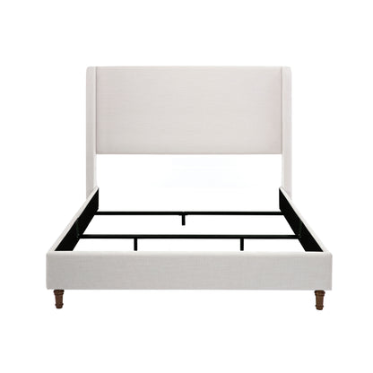 Hayden Upholstered Wingback Bed Size Queen / Tall 54" Headboard Upholstered Queen Bed / Without Wooden Slats / Box Spring Request / Queen / Textured Ivory Canvas / Elegant Simplicity / Easy Assembly image 1