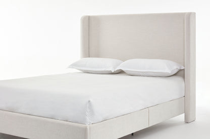 Hayden Upholstered Wingback Bed Size Queen / Tall 54" Headboard Upholstered Queen Bed / Without Wooden Slats / Box Spring Request / Queen / Textured Ivory Canvas / Elegant Simplicity / Easy Assembly image 12