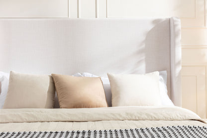 Hayden Upholstered Wingback Bed Size Queen / Tall 54" Headboard Upholstered Queen Bed / Without Wooden Slats / Box Spring Request / Queen / Textured Ivory Canvas / Elegant Simplicity / Easy Assembly image 4