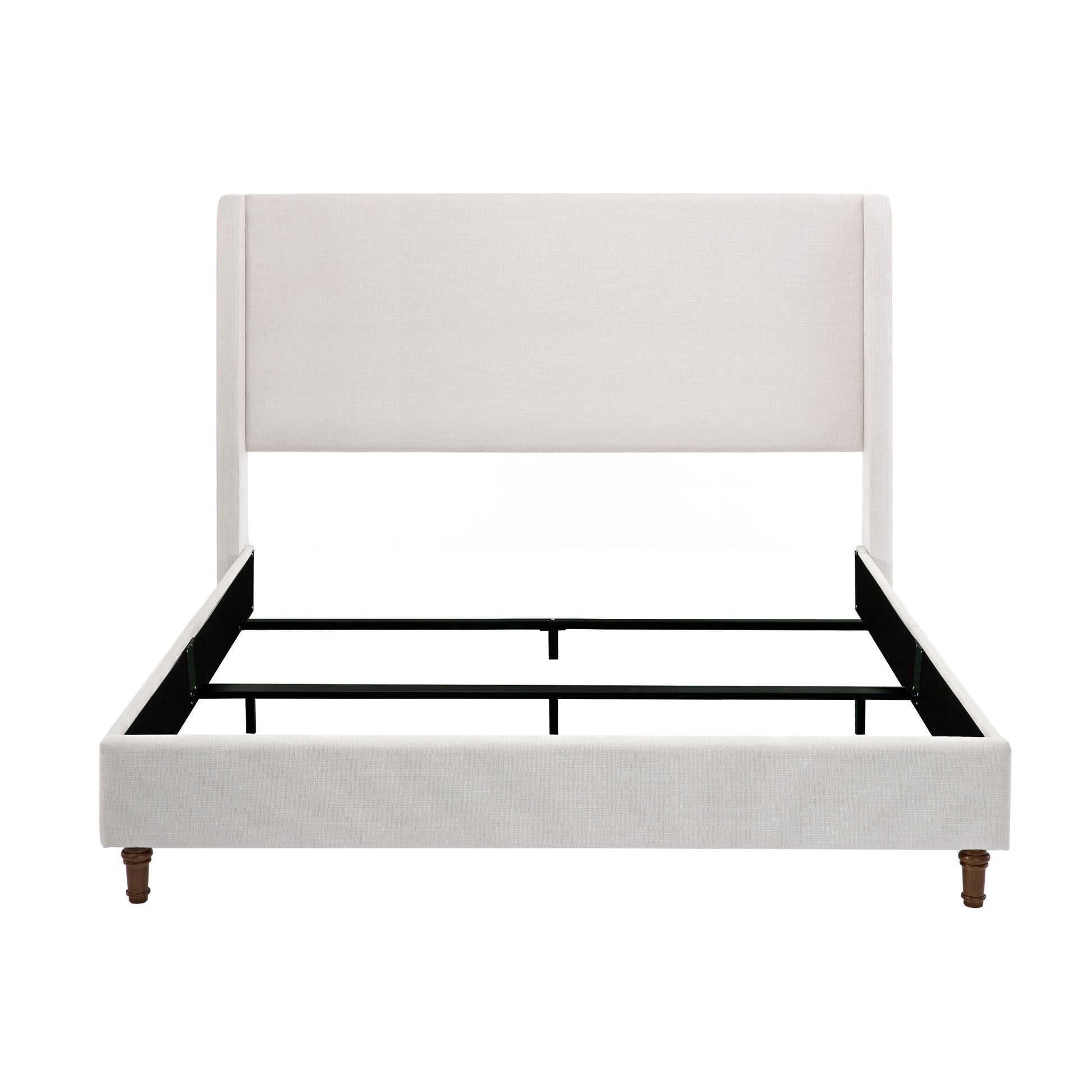 Hayden Upholstered Wingback Bed Size King / Tall 54" Headboard Upholstered King Bed / Without Wooden Slats / Box Spring Required / King / Textured Ivory Canvas / Elegant Simplicity / Easy Assembly image 1