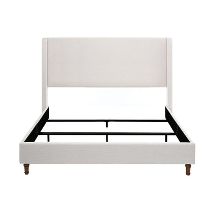 Hayden Upholstered Wingback Bed Size King / Tall 54" Headboard Upholstered King Bed / Without Wooden Slats / Box Spring Required / King / Textured Ivory Canvas / Elegant Simplicity / Easy Assembly image 1