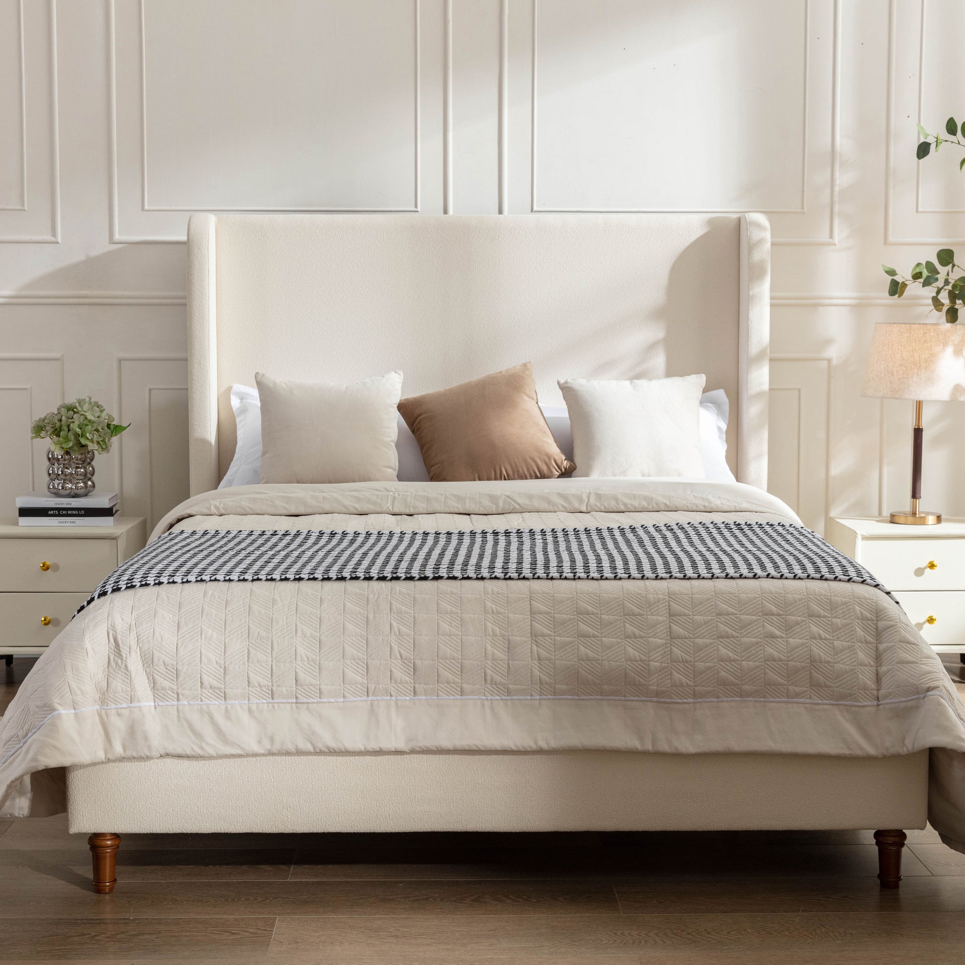 Harper Tall Headboard Upholstered Bed / 54" High Headboard / Elegant Simplicity / No Box Spring Needed / Easy Assembly / California King / Ivory Boucle image 1