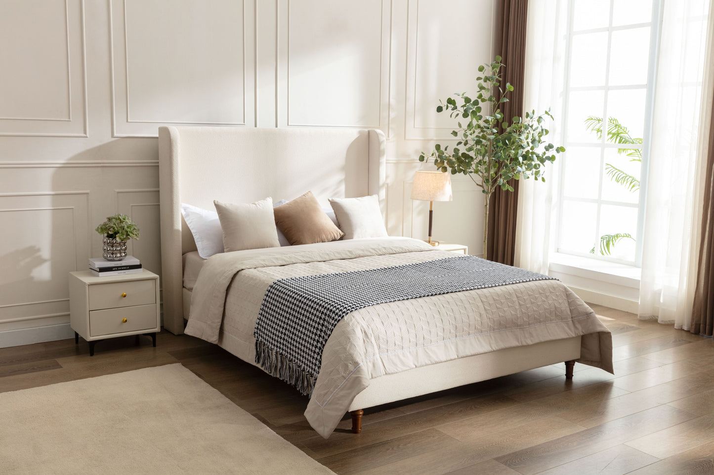 Harper Tall Headboard Upholstered Bed / 54" High Headboard / Elegant Simplicity / No Box Spring Needed / Easy Assembly / California King / Ivory Boucle image 3