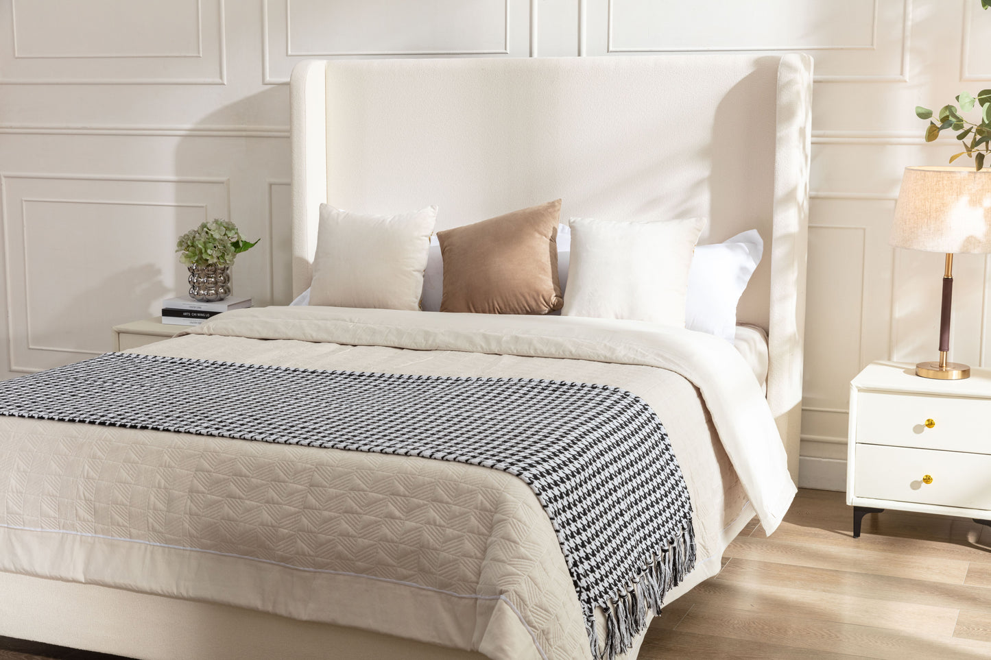 Harper Tall Headboard Upholstered Bed / 54" High Headboard / Elegant Simplicity / No Box Spring Needed / Easy Assembly / California King / Ivory Boucle image 4