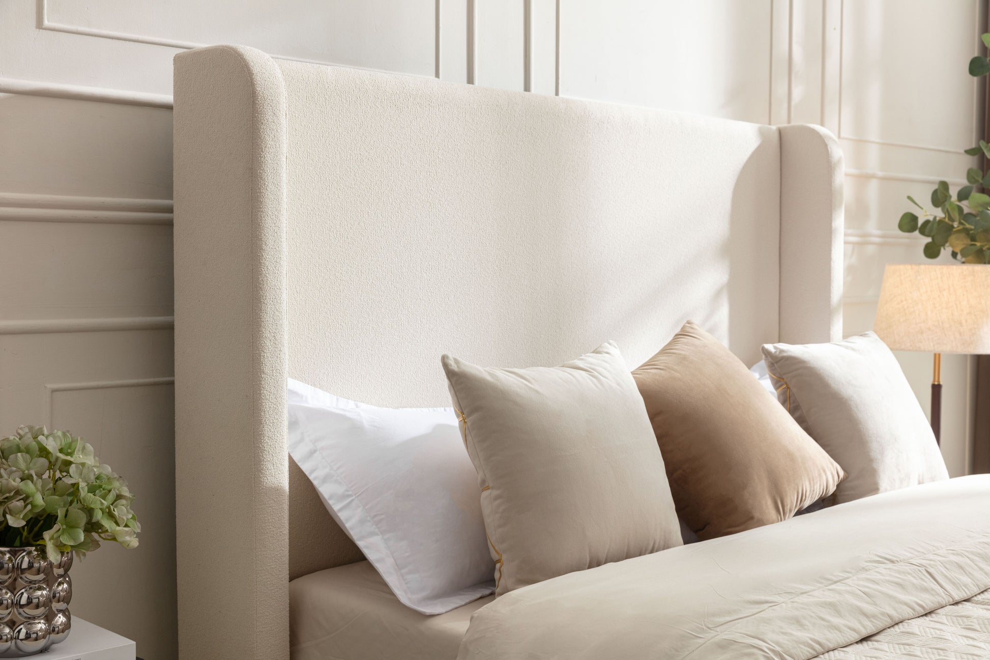 Harper Tall Headboard Upholstered Bed / 54" High Headboard / Elegant Simplicity / No Box Spring Needed / Easy Assembly / California King / Ivory Boucle image 6