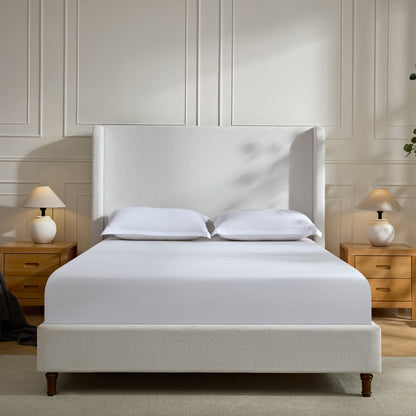 Harper Tall Headboard Upholstered Bed / 54" High Headboard / Elegant Simplicity / No Box Spring Needed / Easy Assembly / California King / Cream White Chenille image 1
