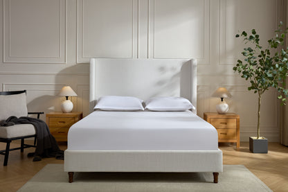 Harper Tall Headboard Upholstered Bed / 54" High Headboard / Elegant Simplicity / No Box Spring Needed / Easy Assembly / California King / Cream White Chenille image 3