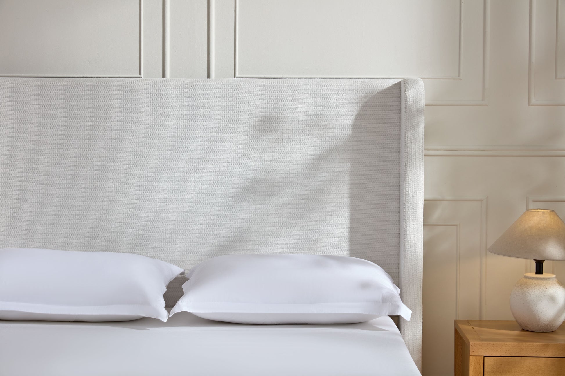 Harper Tall Headboard Upholstered Bed / 54" High Headboard / Elegant Simplicity / No Box Spring Needed / Easy Assembly / California King / Cream White Chenille image 4