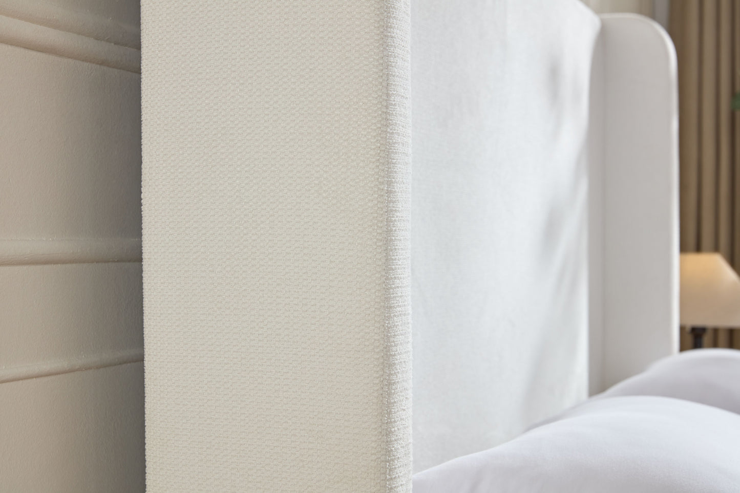 Harper Tall Headboard Upholstered Bed / 54" High Headboard / Elegant Simplicity / No Box Spring Needed / Easy Assembly / California King / Cream White Chenille image 5