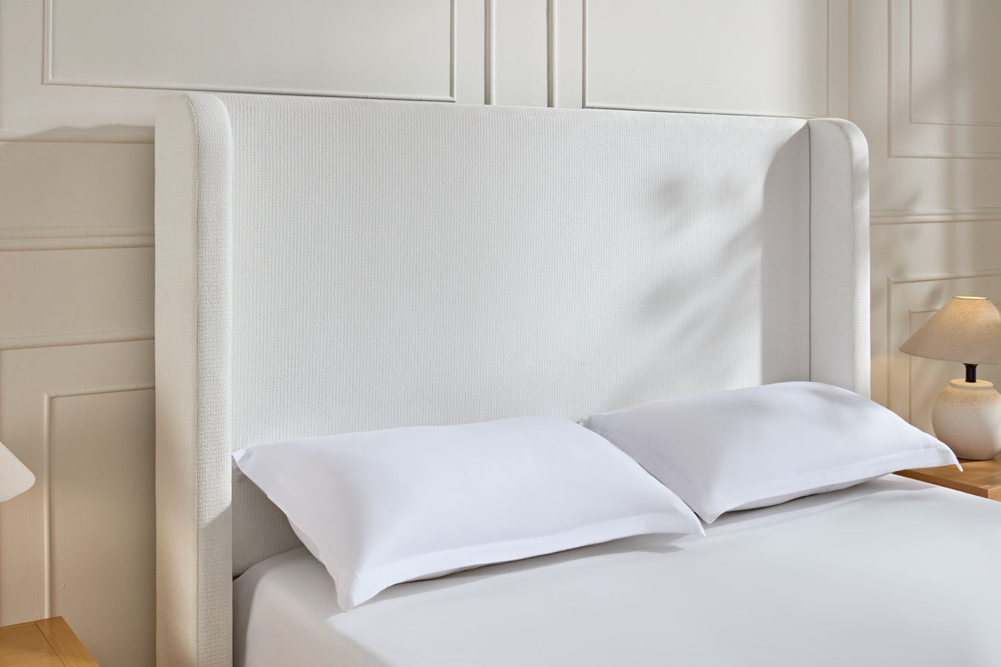 Harper Tall Headboard Upholstered Bed / 54" High Headboard / Elegant Simplicity / No Box Spring Needed / Easy Assembly / California King / Cream White Chenille image 6