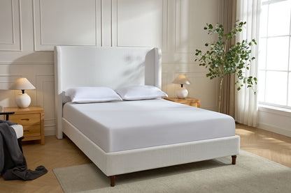 Harper Tall Headboard Upholstered Bed / 54" High Headboard / Elegant Simplicity / No Box Spring Needed / Easy Assembly / California King / Cream White Chenille image 8