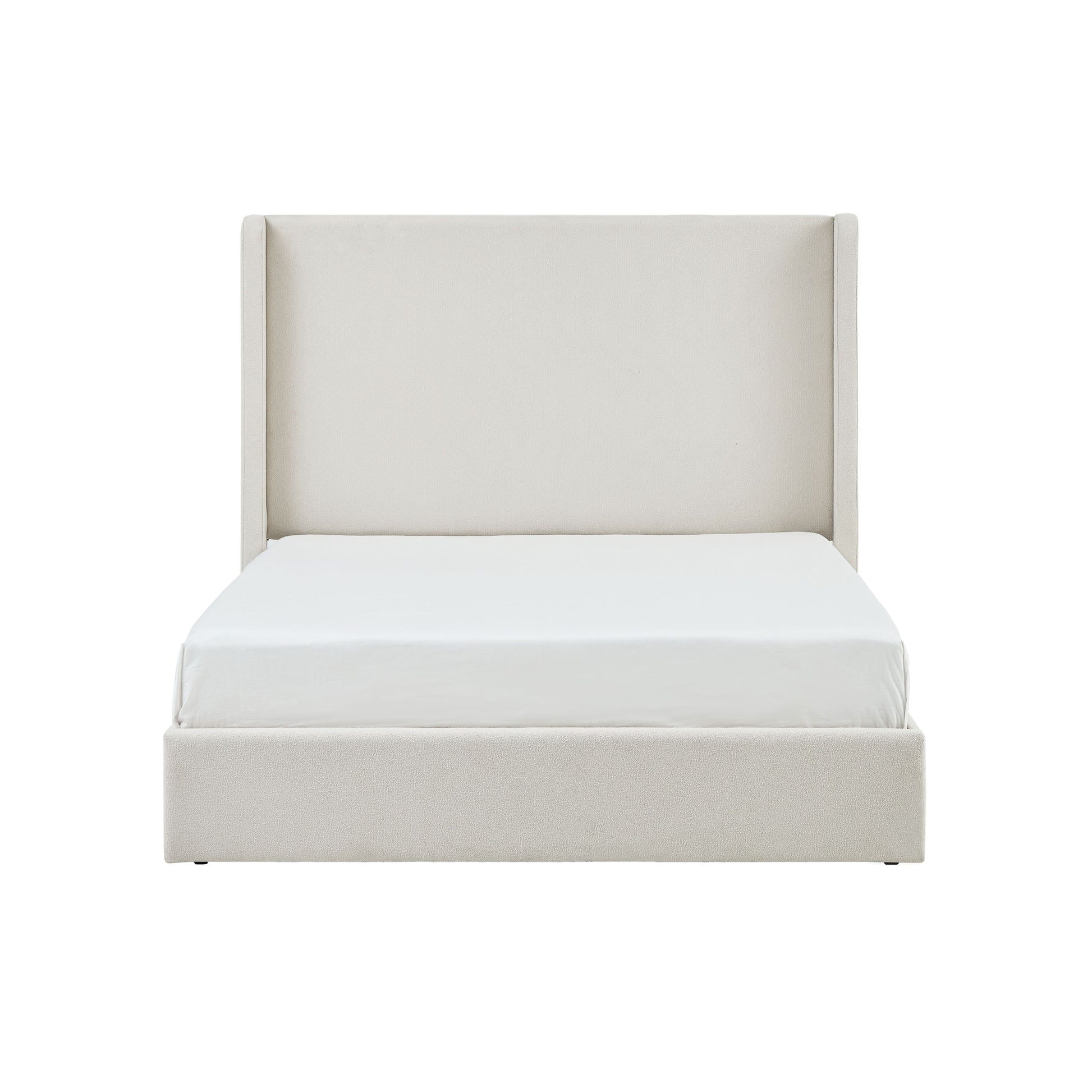 Carmen Upholstered Wingback Bed / Upholstered Platform Bed Frame / 52.3" High Headboard / Simplicity / Minimalist / No Box Spring Needed / Easy Assembly / King/ Ivory Boucle / No Noise image 7