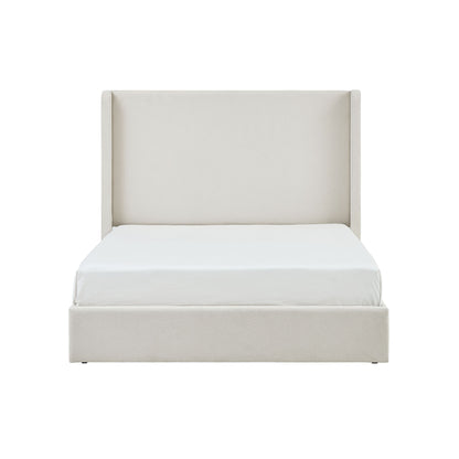 Carmen Upholstered Wingback Bed / Upholstered Platform Bed Frame / 52.3" High Headboard / Simplicity / Minimalist / No Box Spring Needed / Easy Assembly / King/ Ivory Boucle / No Noise image 7