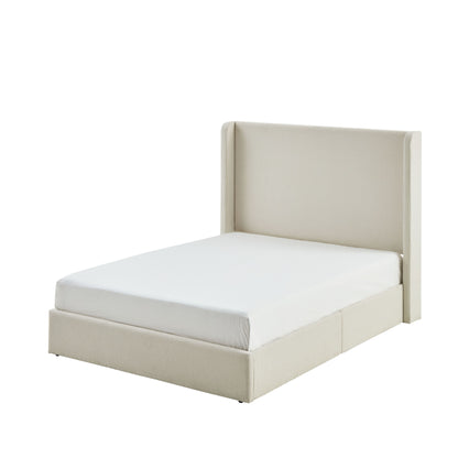 Carmen Upholstered Wingback Bed / Upholstered Platform Bed Frame / 52.3" High Headboard / Simplicity / Minimalist / No Box Spring Needed / Easy Assembly / King/ Ivory Boucle / No Noise image 8