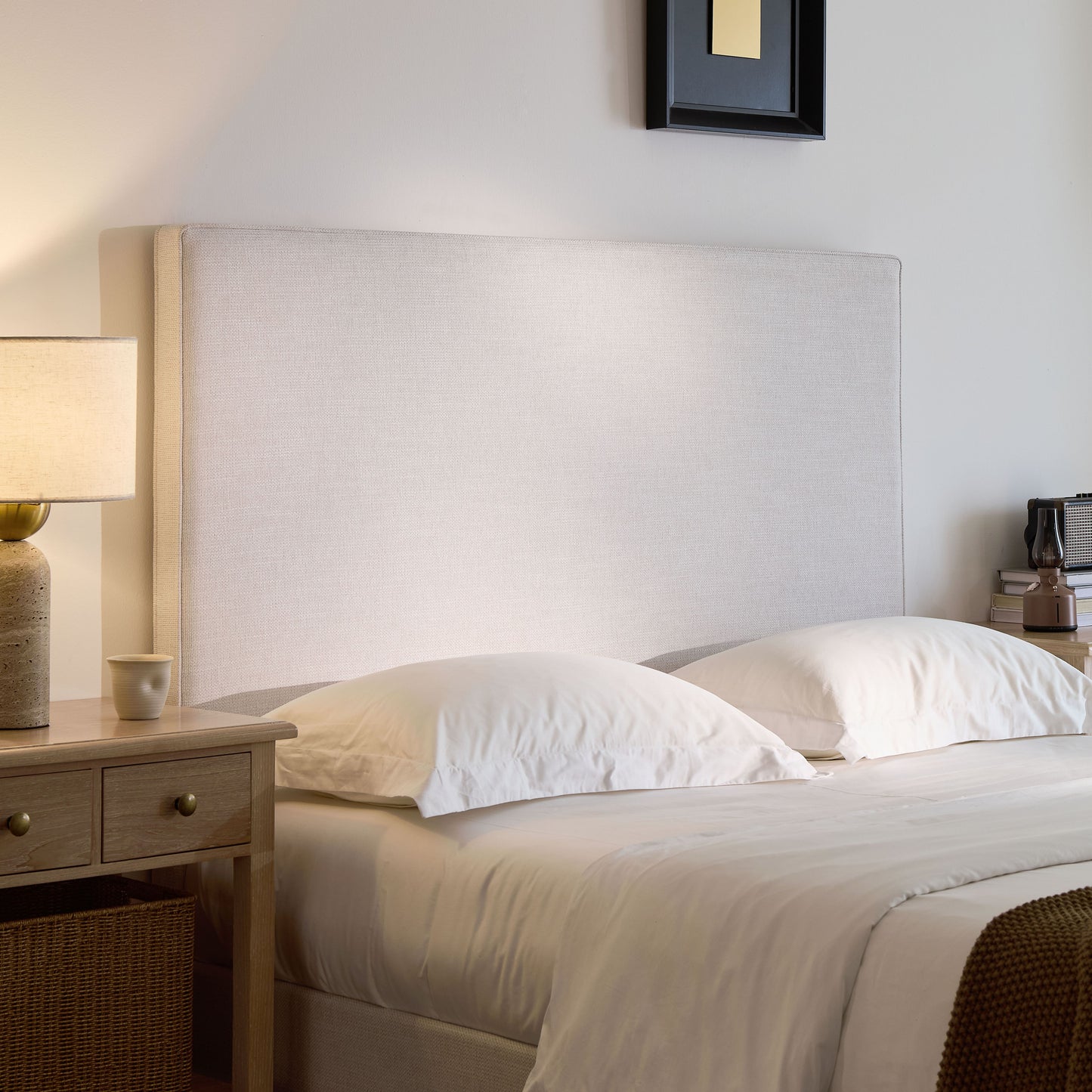 Lucas Tall Headboard Upholstered Bed / 52" High Headboard / Elegant Simplicity / No Box Spring Needed / Easy Assembly / King / Textured Ivory Canvas image 3