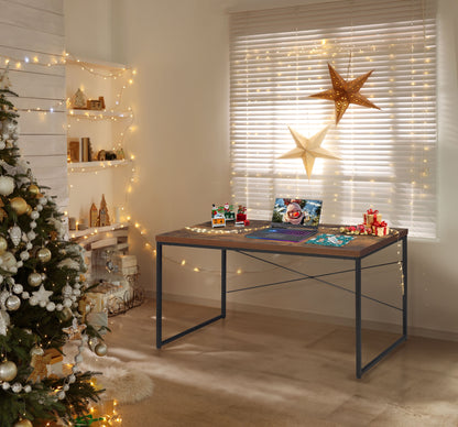 Bob Weathered Oak & Black Finish Writing Desk/Dressing Table/Game Table/Small Dining Table w/ Metal Legs image 1
