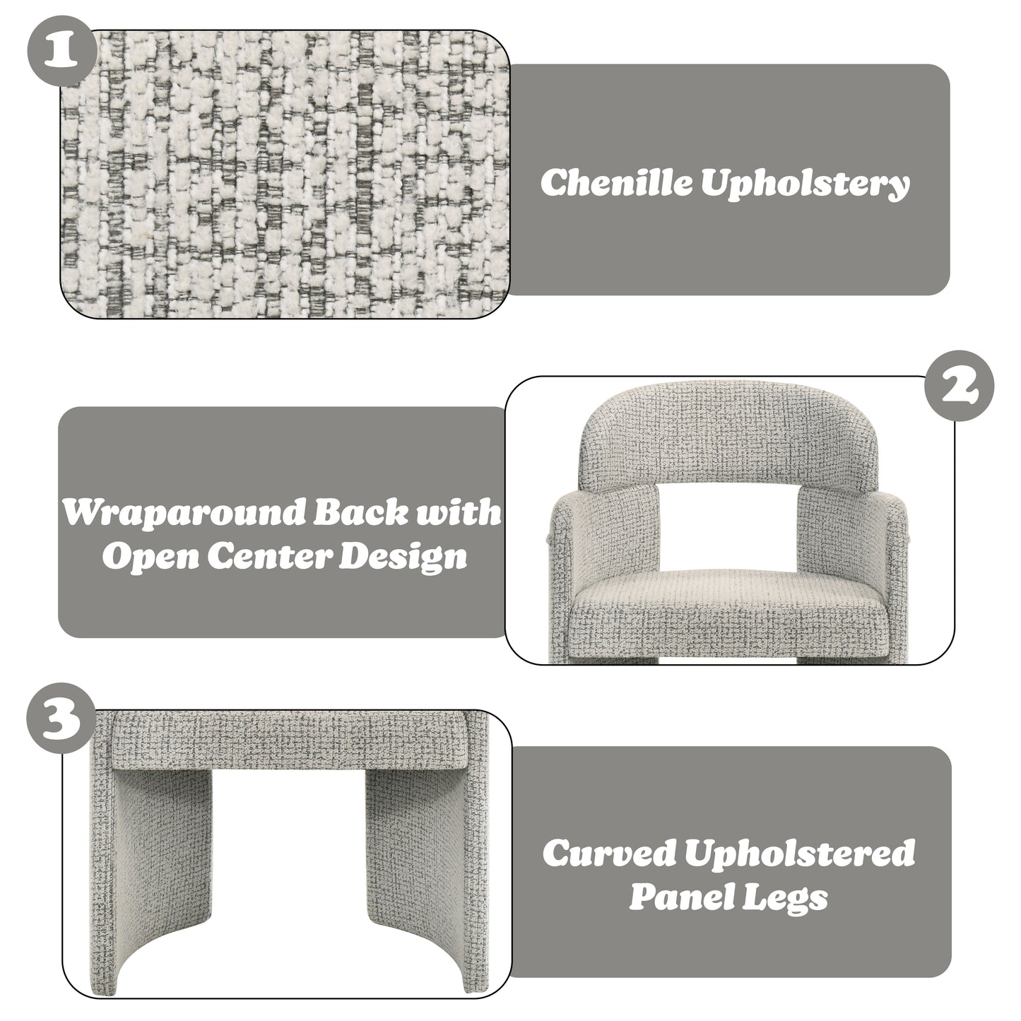 Kyree Ivory & Grey Chenille Arm Chair (Set of 2) image 2