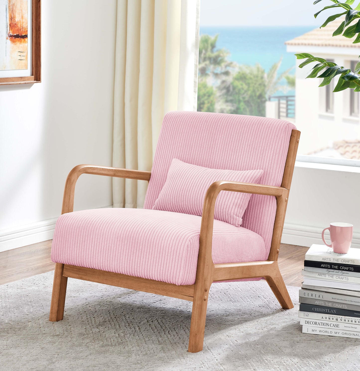 Corduroy Upholstered Wooden Armchair image 1
