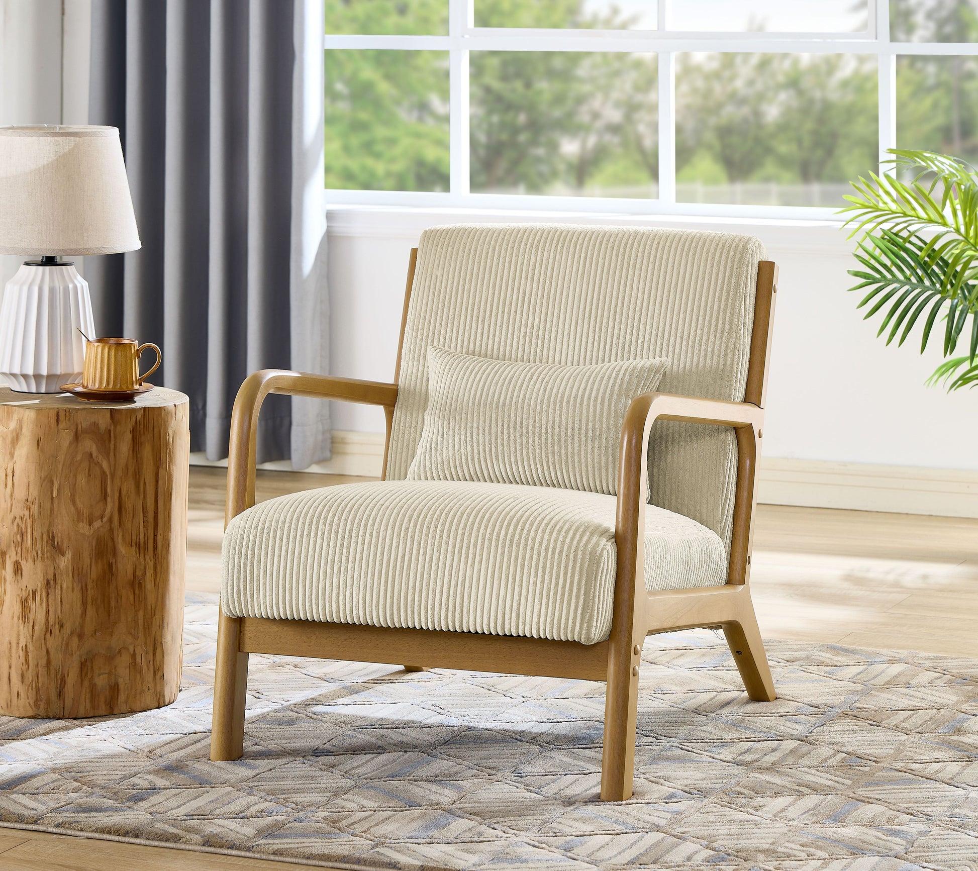 Corduroy Upholstered Wooden Armchair image 1