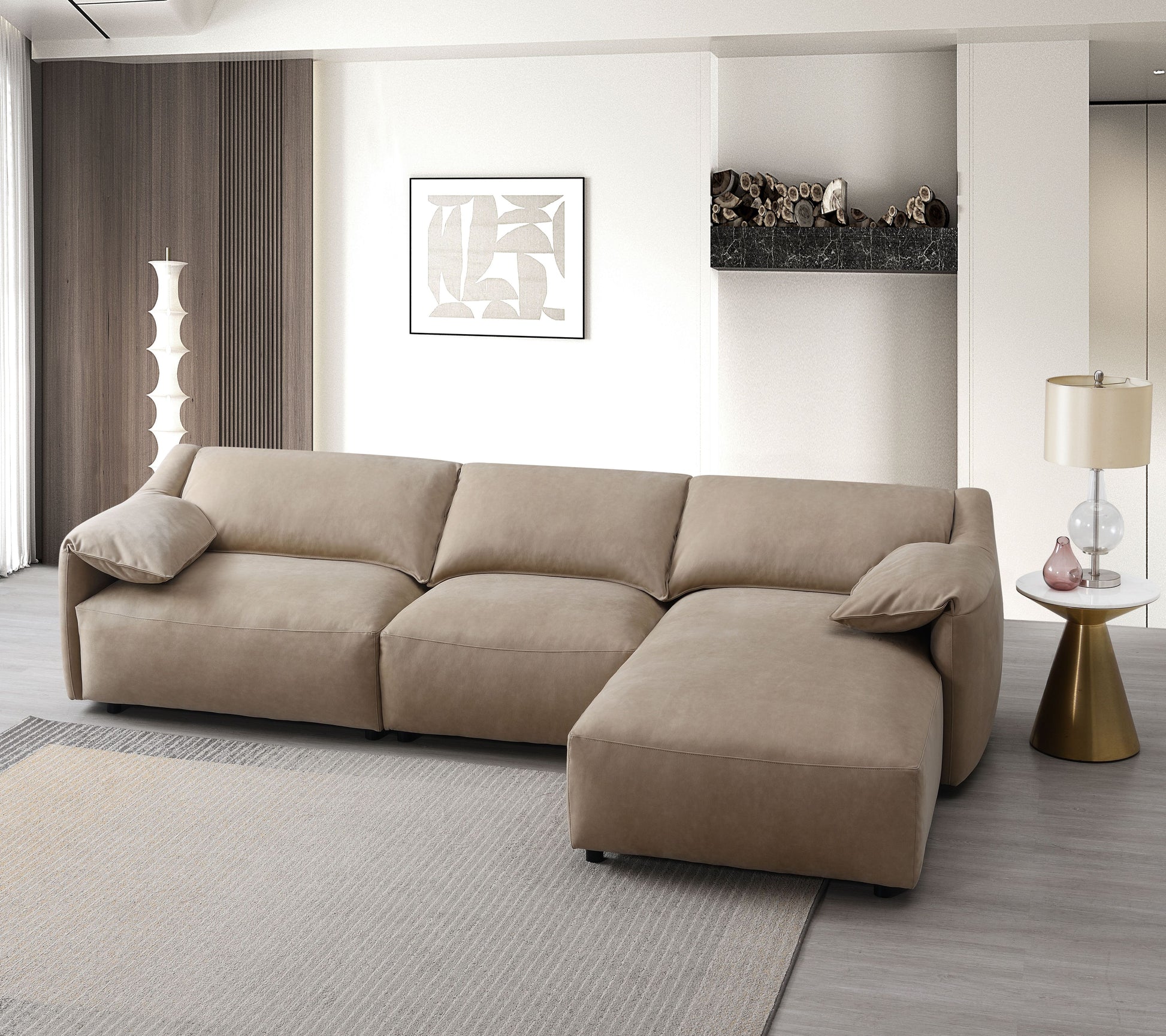 Veata Light Brown Suede Sectional Sofa image 1