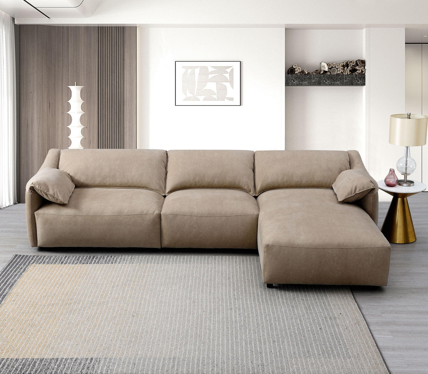 Veata Light Brown Suede Sectional Sofa image 2