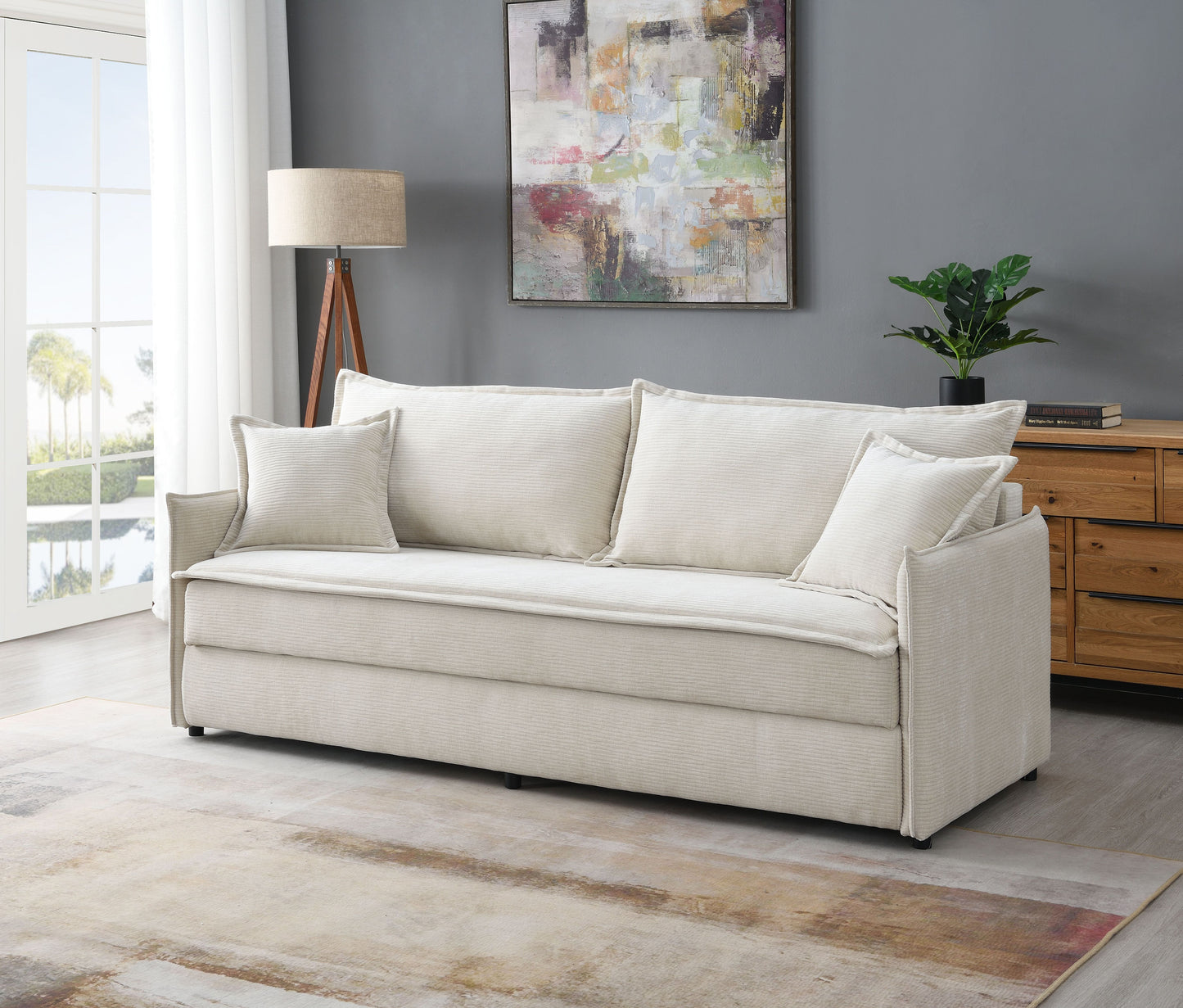 Elisea Beige Chenille Sofa w/Sleeper (Full) image 1