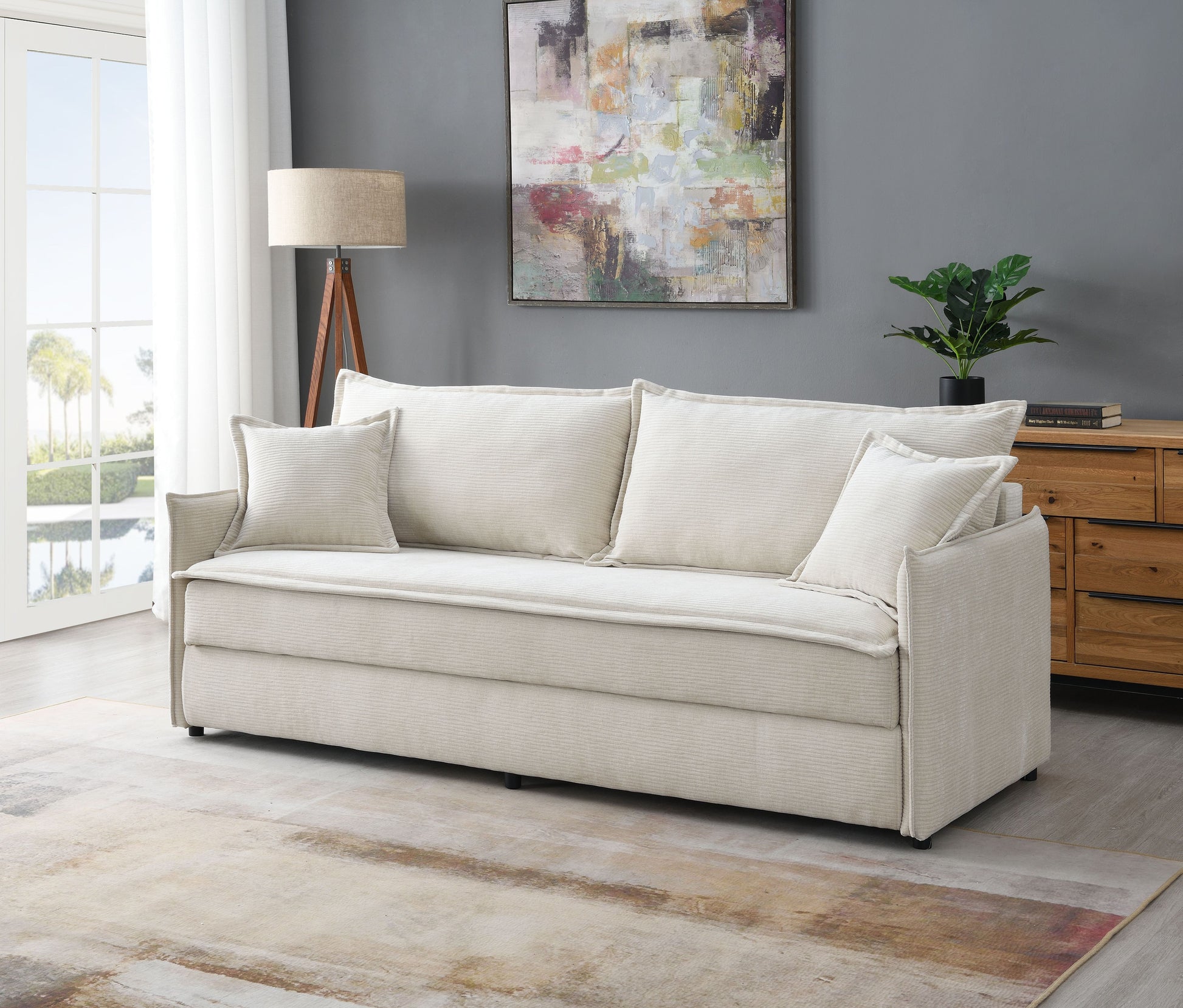 Elisea Beige Chenille Sofa w/Sleeper (Full) image 1