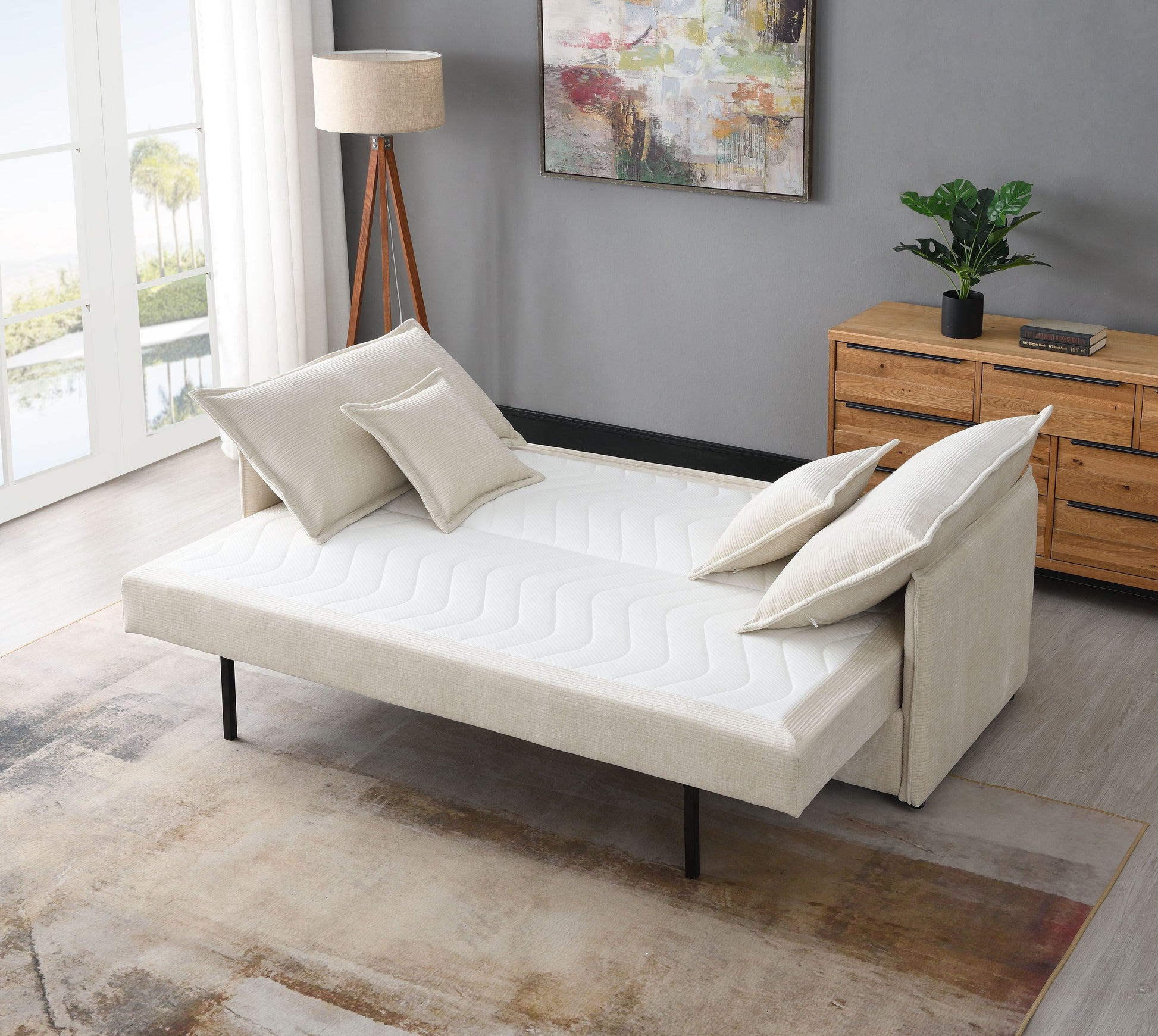 Elisea Beige Chenille Sofa w/Sleeper (Full) image 3