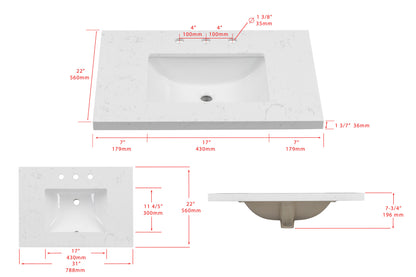 31'' Engineered Stone Vanity Top with Undermount Sink Quartz image 4