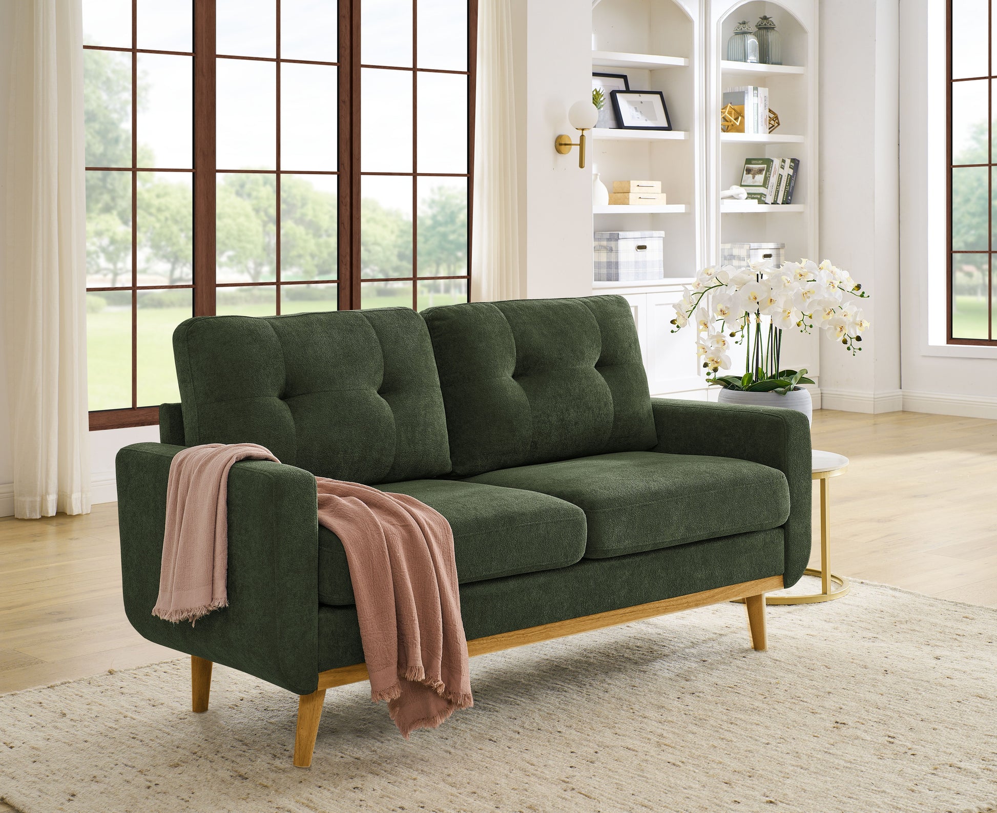 67.7" Wide Mid-Century Modern Upholstered Tufted Loveseat Sofa With Wooden Legs image 1