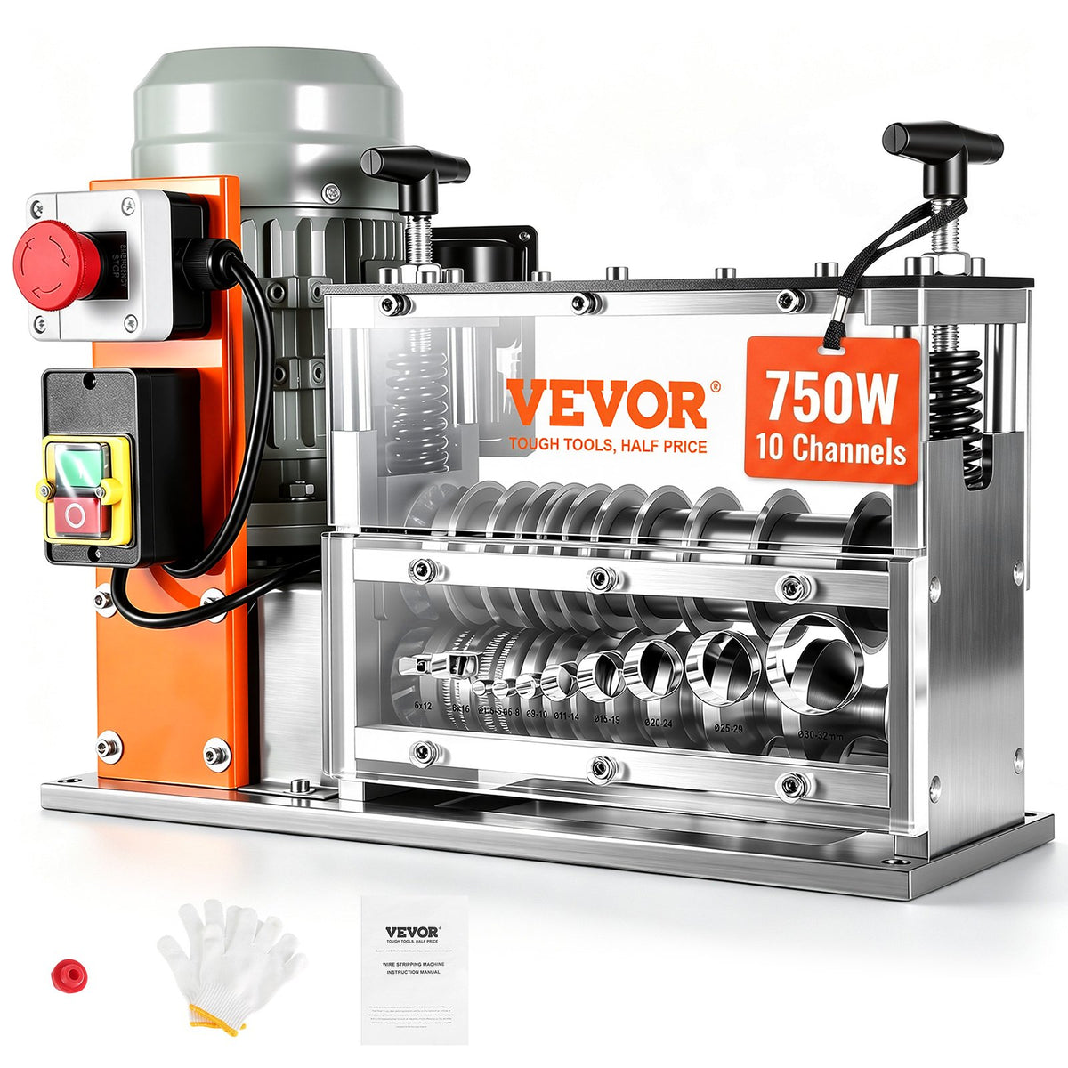 VEVOR Wire Stripping Machine, Electric & Manual Cable Stripp Automatic 750 W | 10 Channels | 98 ft/min