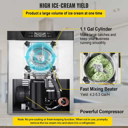 VEVOR YKF-618 Countertop Hard Ice Cream Machine, 4.2 L Cylinder - view 2