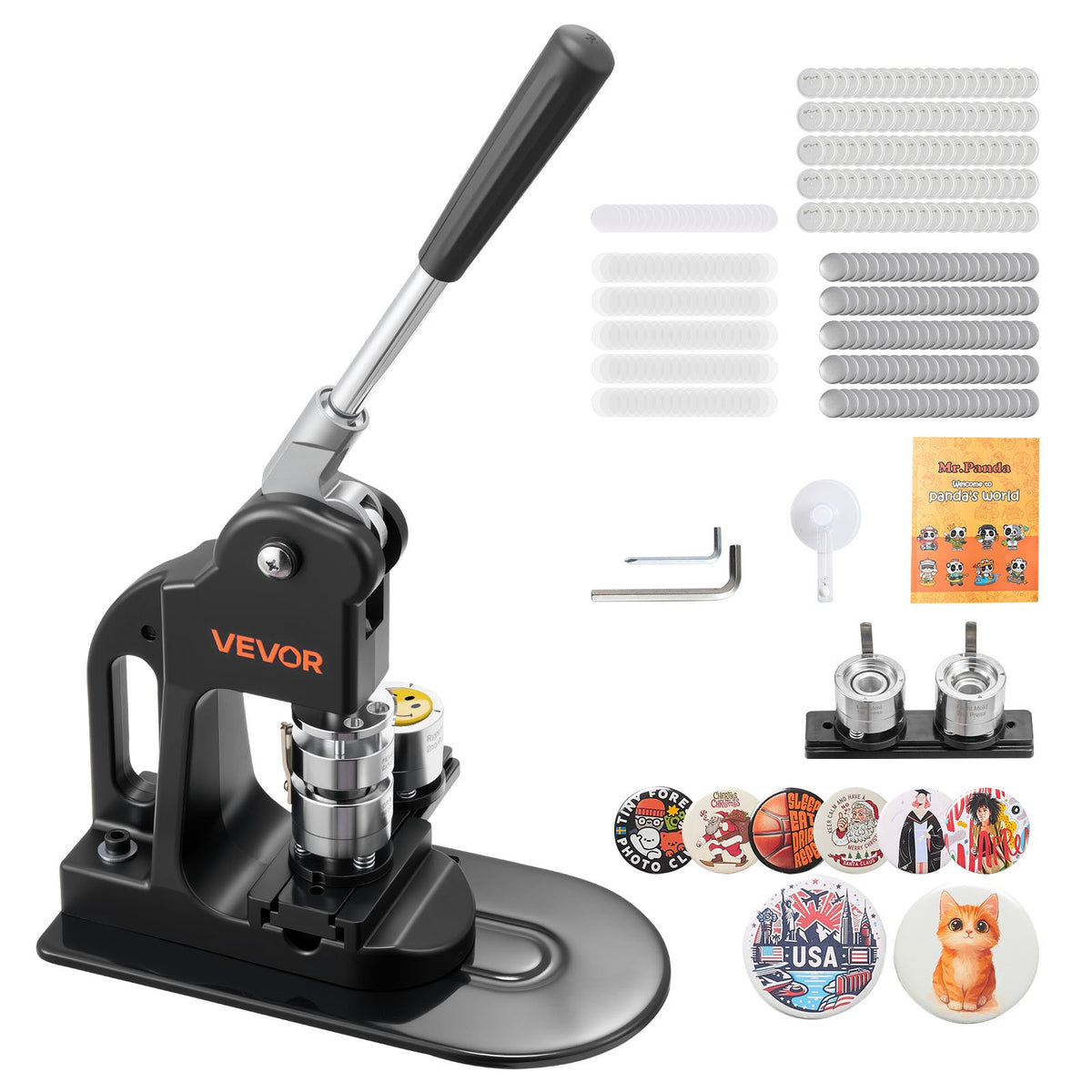 VEVOR Button Maker Machine, Badge Punch Press Kit with Button Parts and Circle Cutter for DIY Pins, Badges, Keychains and Crafts 25 mm / Ergonomic Handle & Hex Wrenches
